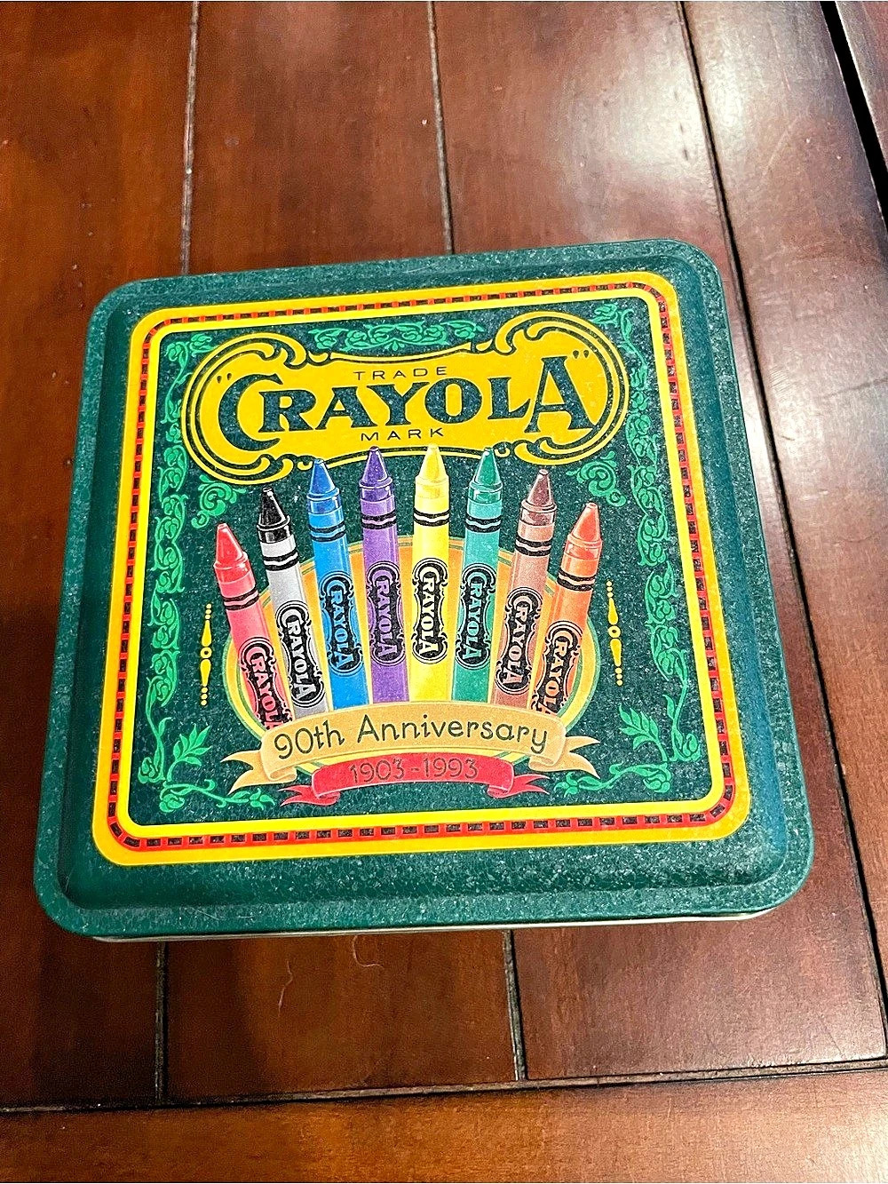 Crayola 90th Anniversary Collectible Tin Green & Yellow